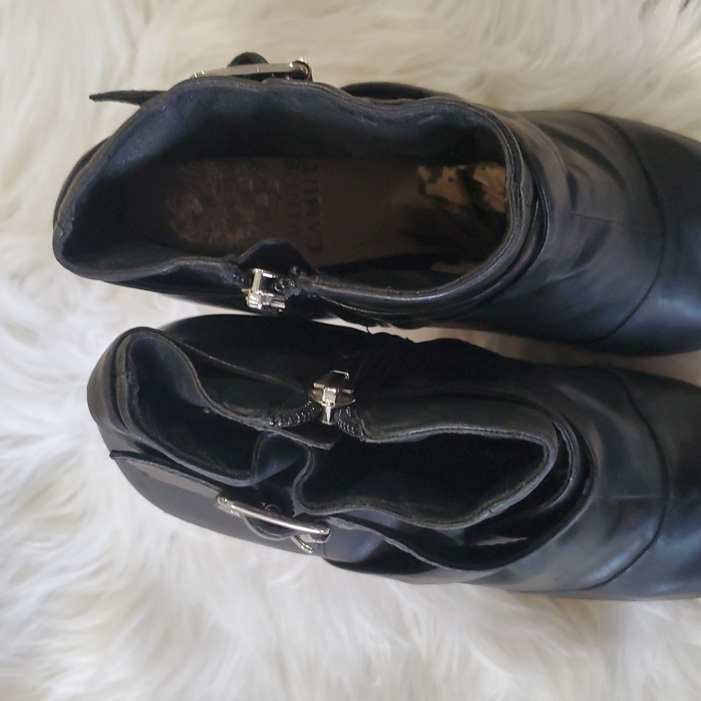 Vince camuto black women's leather open toe bootie heel boots size 7.5M - Picture 6 of 16